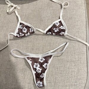 Tropical Floral Bikini Set in Brown and White